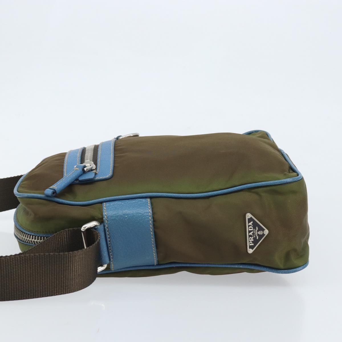 PRADA Shoulder Bag Nylon Khaki Silver Auth 172848