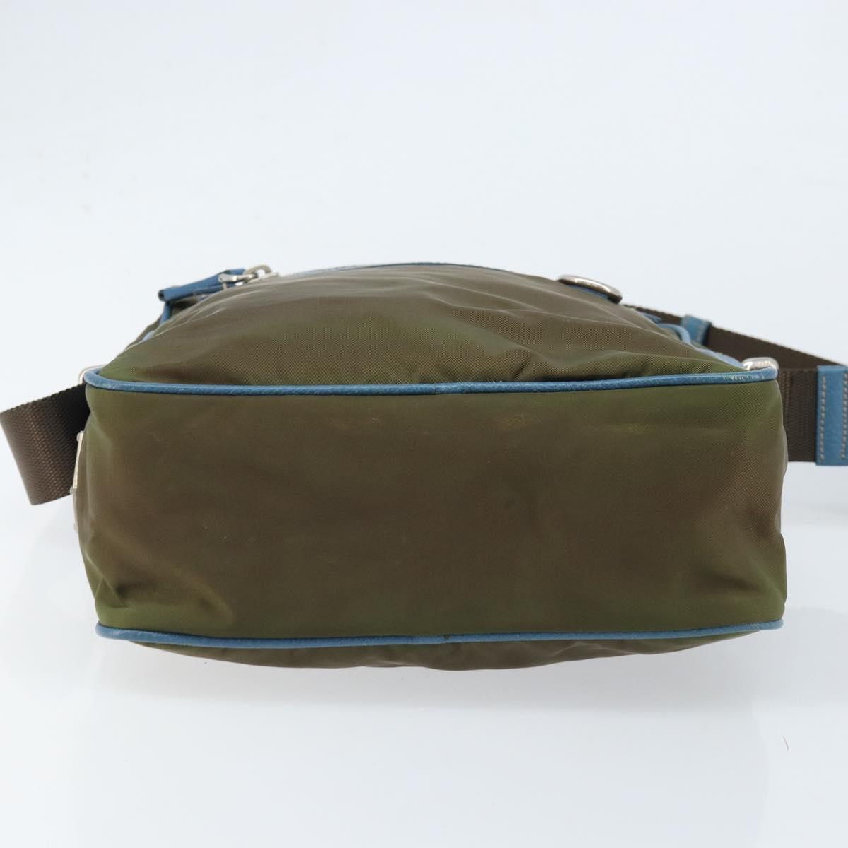 PRADA Shoulder Bag Nylon Khaki Silver Auth 172848