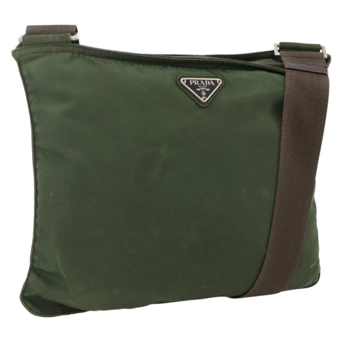 PRADA Shoulder Bag Nylon Green Silver Auth 172849