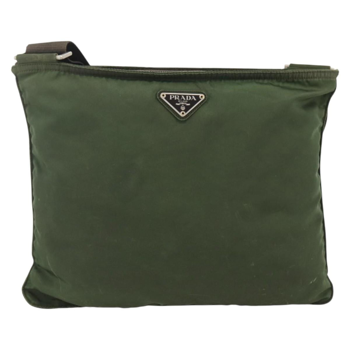 PRADA Shoulder Bag Nylon Green Silver Auth 172849