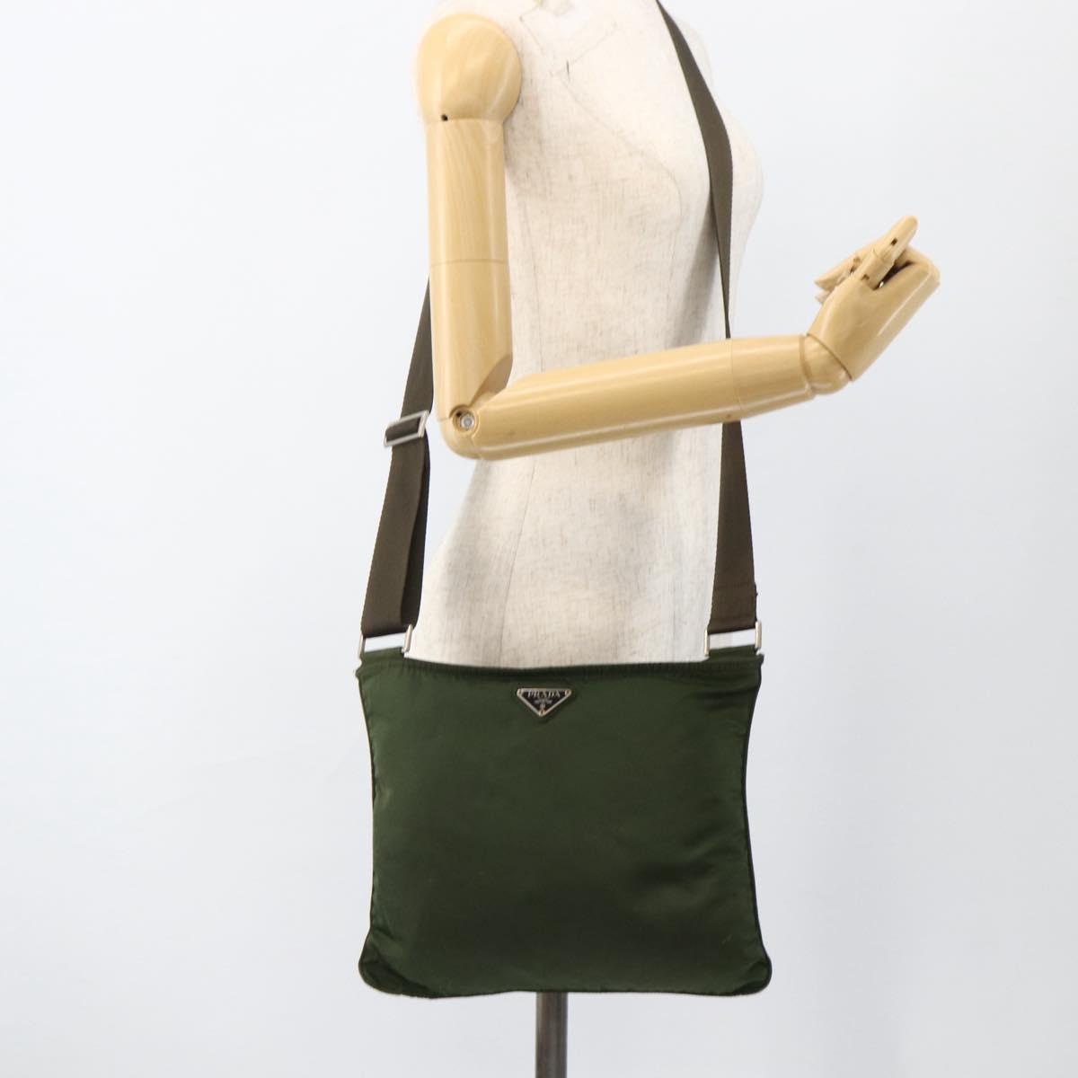 PRADA Shoulder Bag Nylon Green Silver Auth 172849