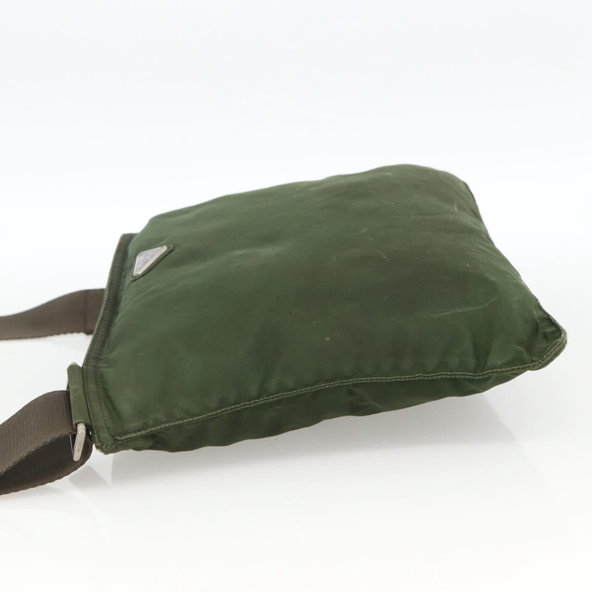 PRADA Shoulder Bag Nylon Green Silver Auth 172849