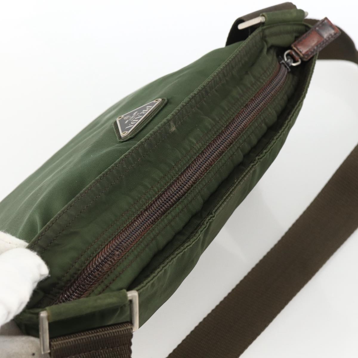 PRADA Shoulder Bag Nylon Green Silver Auth 172849