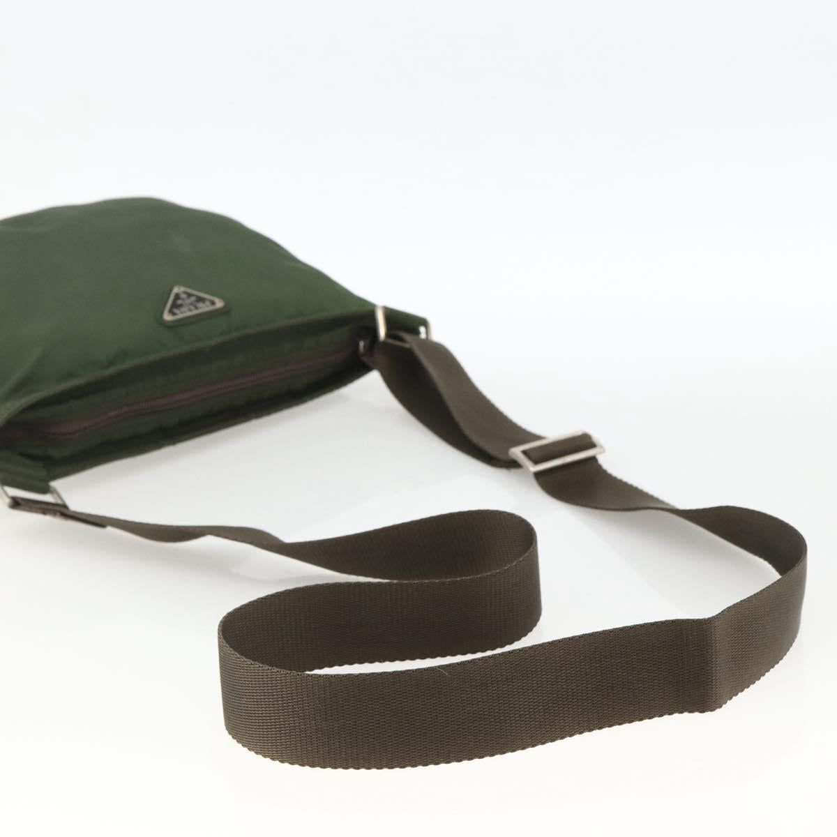 PRADA Shoulder Bag Nylon Green Silver Auth 172849