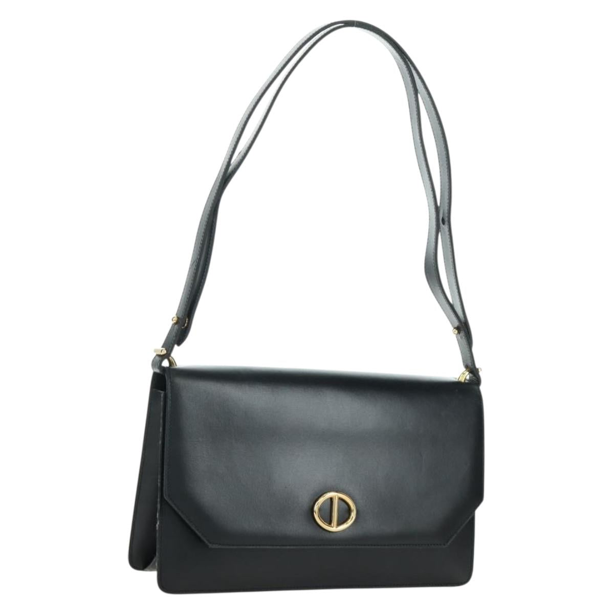 Christian Dior Shoulder Bag Leather Gold Black Auth 172851V