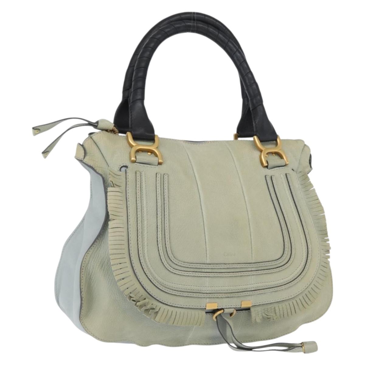 Chloe Marcie Hand Bag Leather Green Gold Auth 172852