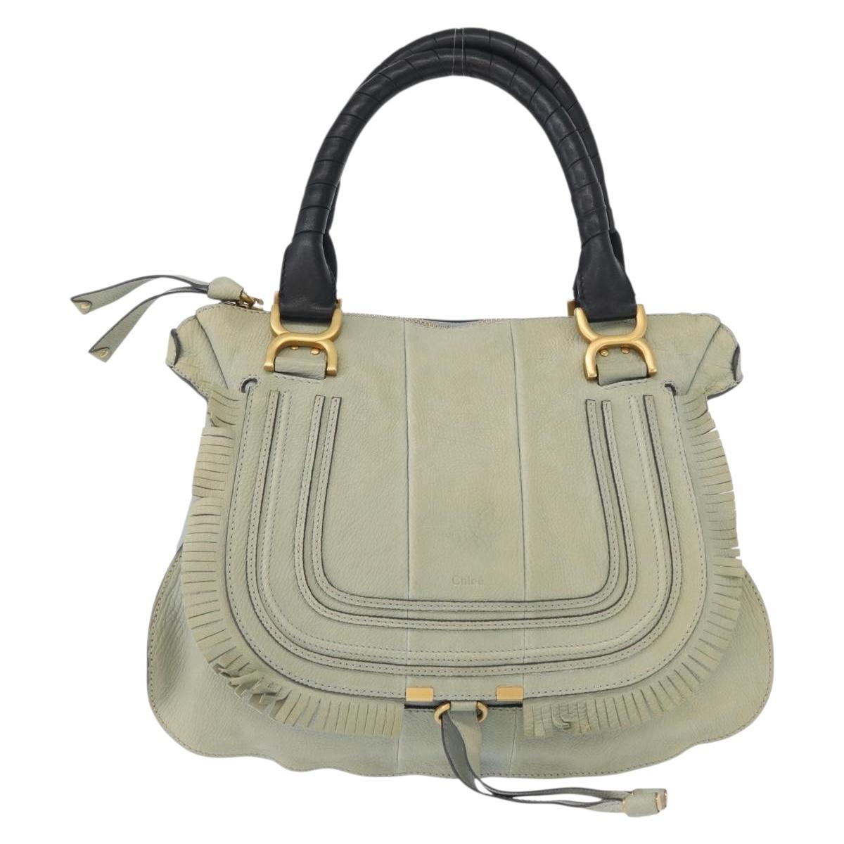 Chloe Marcie Hand Bag Leather Green Gold Auth 172852