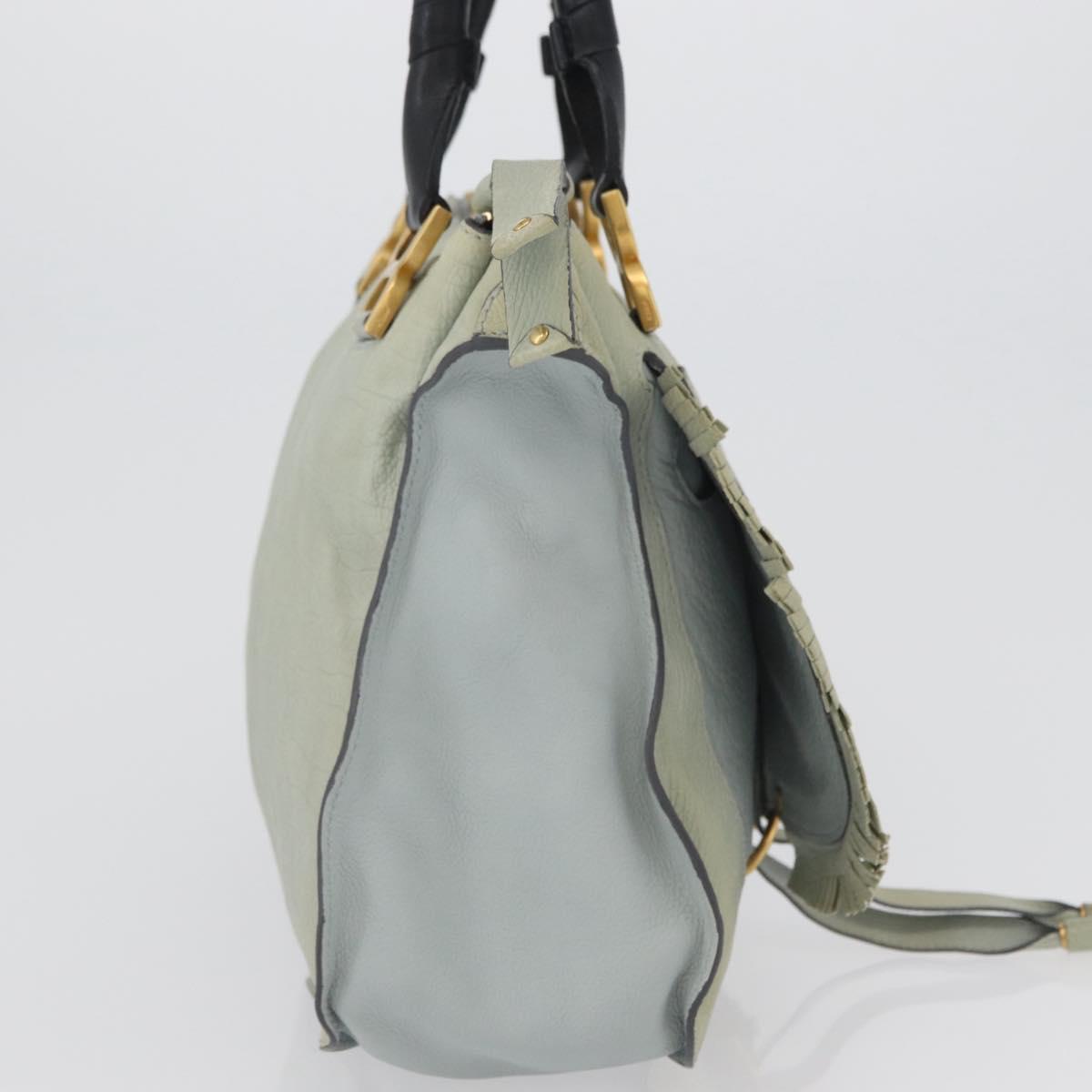 Chloe Marcie Hand Bag Leather Green Gold Auth 172852