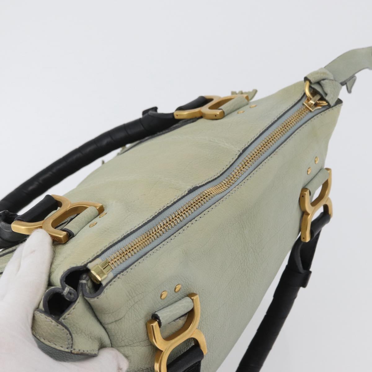 Chloe Marcie Hand Bag Leather Green Gold Auth 172852