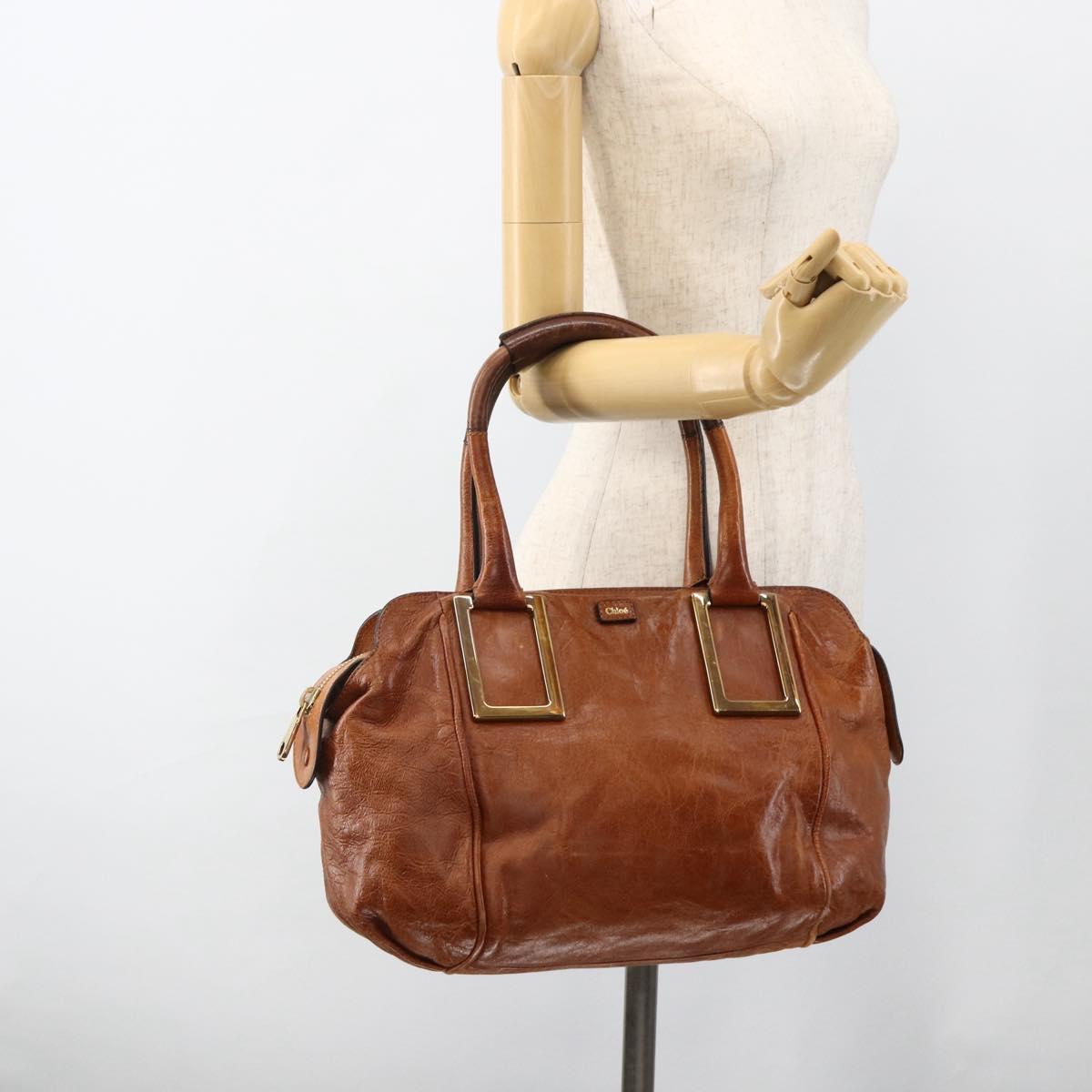 Chloe Etel Hand Bag Leather Brown Gold Auth 172853