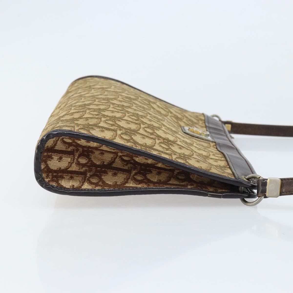 Christian Dior Trotter Canvas Shoulder Bag Brown Gold Auth 172857