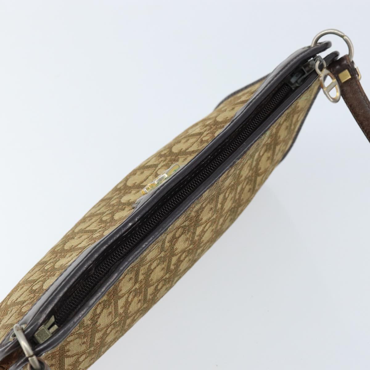 Christian Dior Trotter Canvas Shoulder Bag Brown Gold Auth 172857