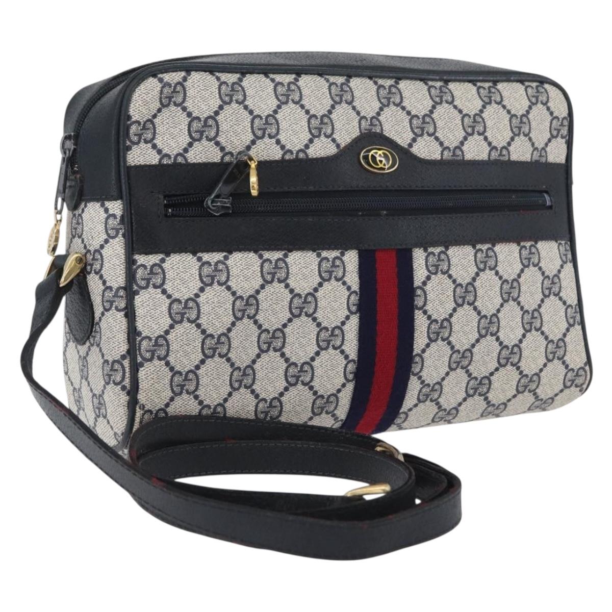 GUCCI GG Supreme Sherry Line Shoulder Bag PVC Navy Gold 001 4071 5 Auth 172858