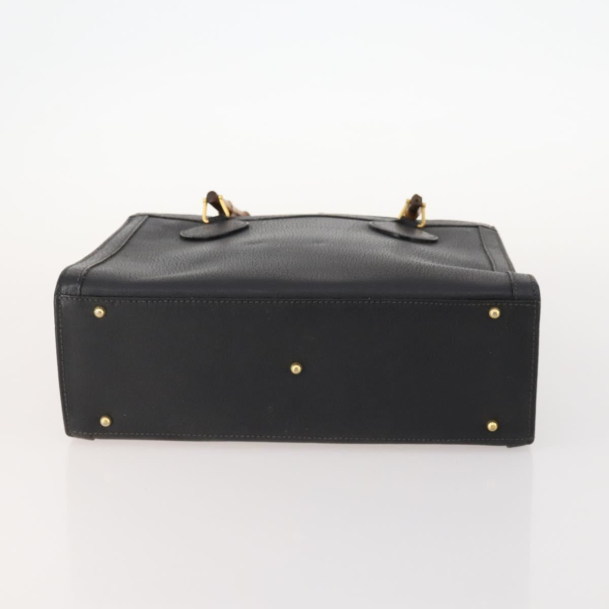 GUCCI Bamboo Hand Bag Leather Black Gold 002 123 0260 Auth 172866
