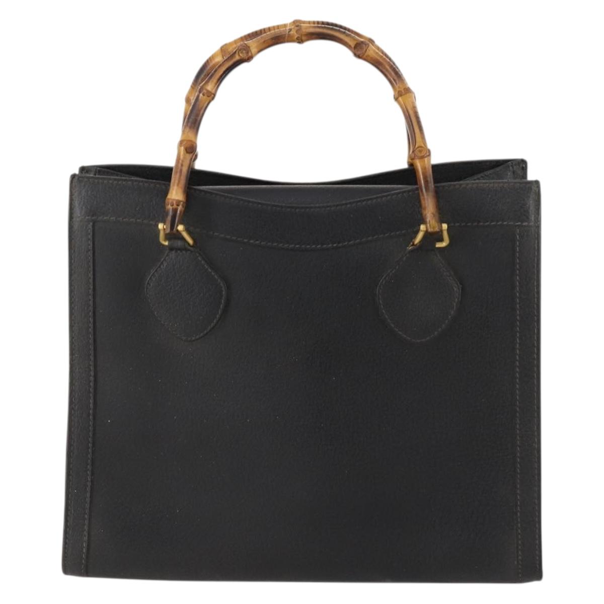 GUCCI Bamboo Hand Bag Leather Black Gold 002 123 0260 Auth 172866