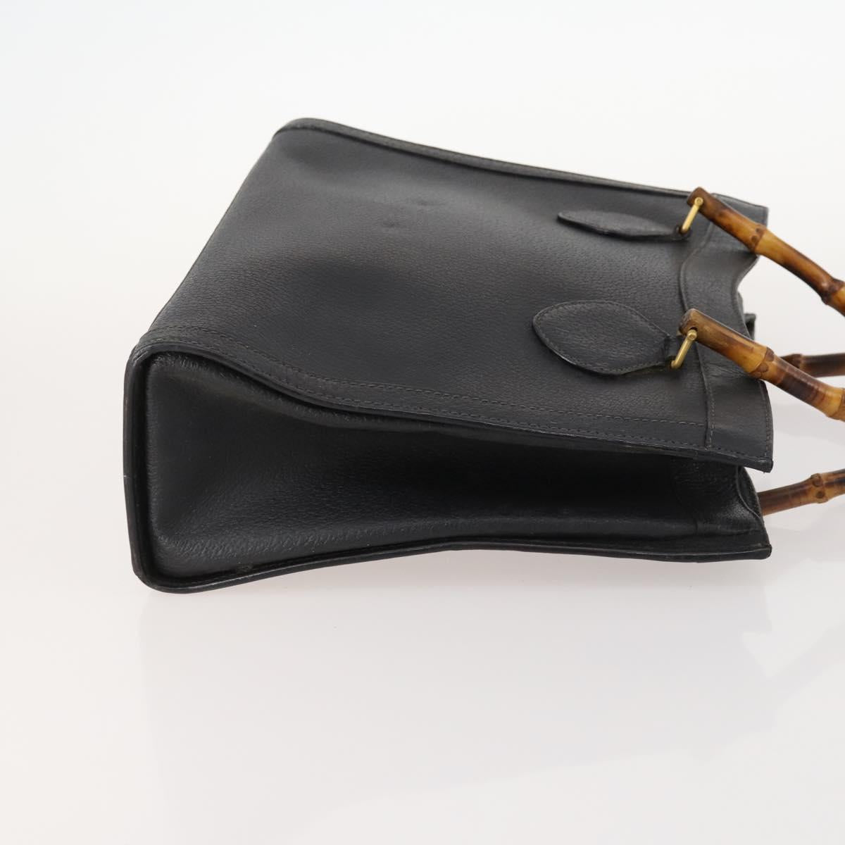 GUCCI Bamboo Hand Bag Leather Black Gold 002 123 0260 Auth 172866