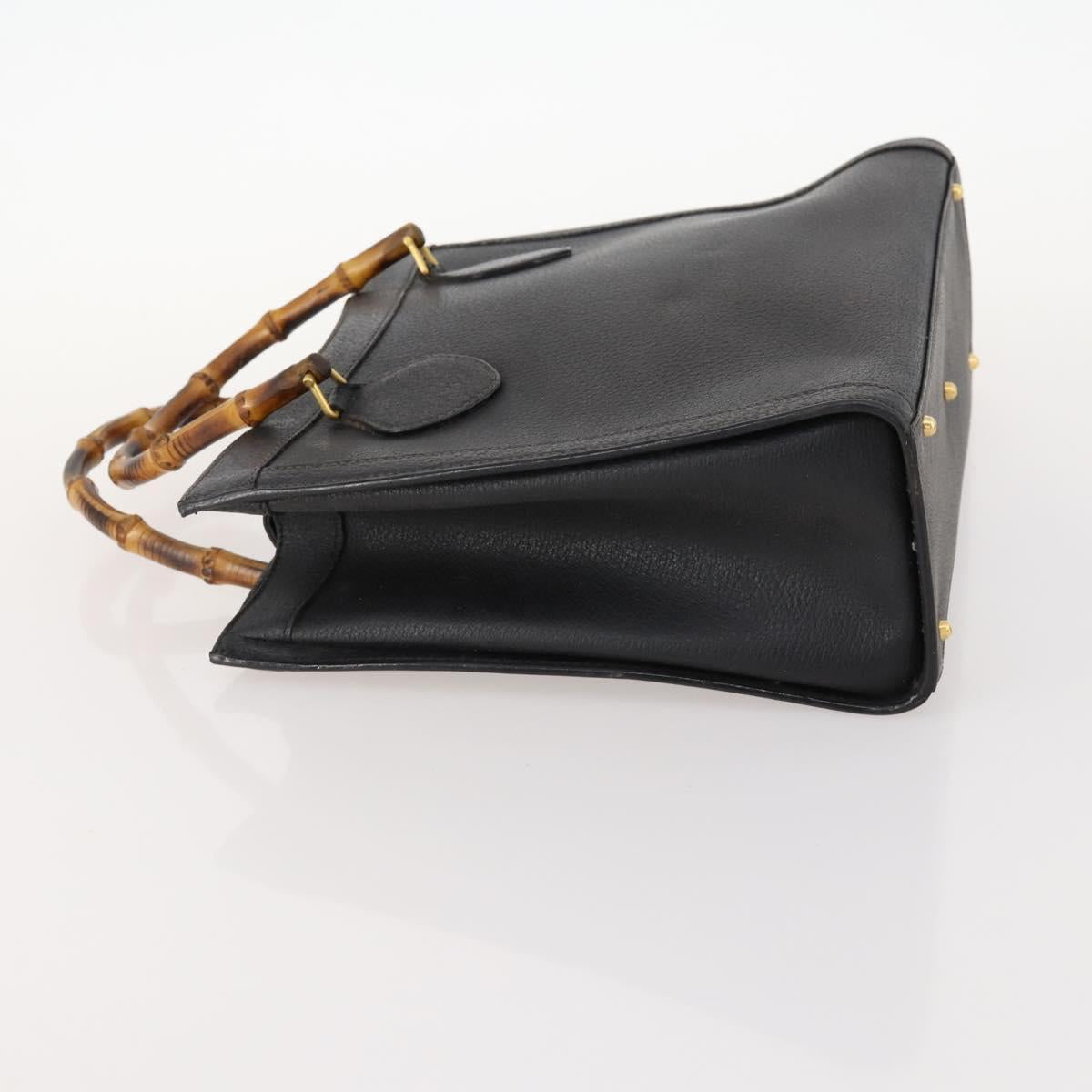 GUCCI Bamboo Hand Bag Leather Black Gold 002 123 0260 Auth 172866