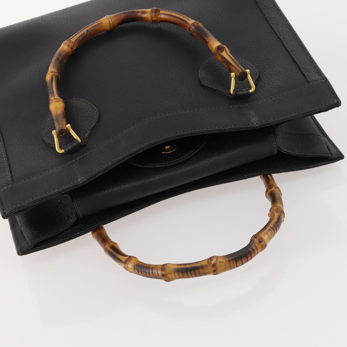 GUCCI Bamboo Hand Bag Leather Black Gold 002 123 0260 Auth 172866