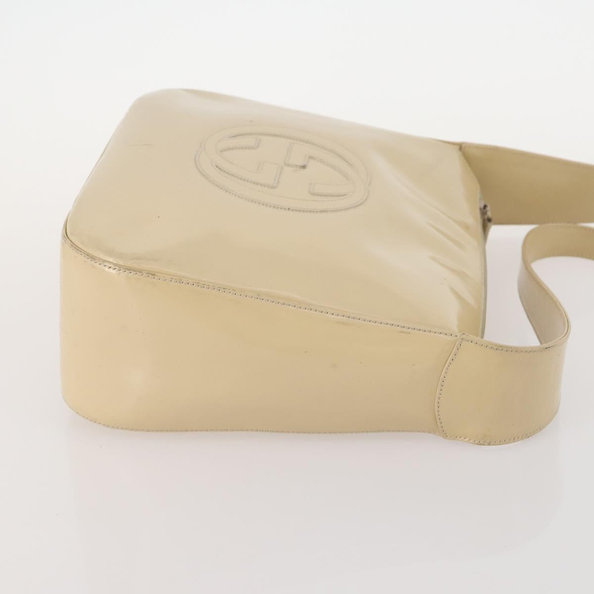 GUCCI Shoulder Bag Patent leather Beige Silver 001 2214 1703 Auth 172870