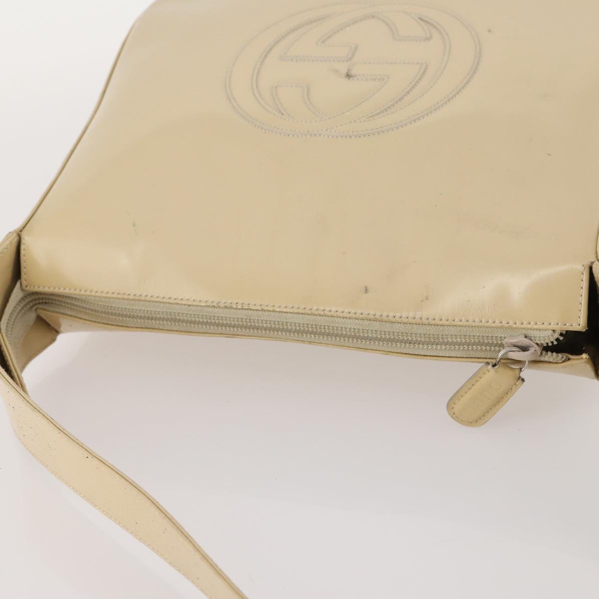 GUCCI Shoulder Bag Patent leather Beige Silver 001 2214 1703 Auth 172870