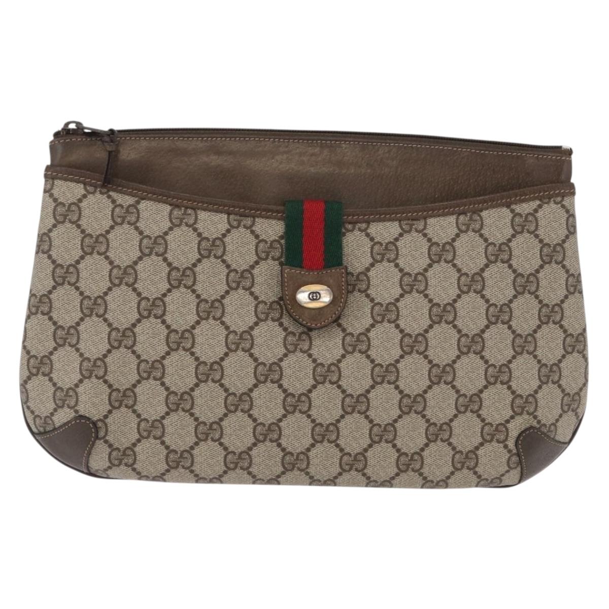 GUCCI GG Supreme Web Sherry Line Shoulder Bag PVC Beige 904 02 026 Auth 172873