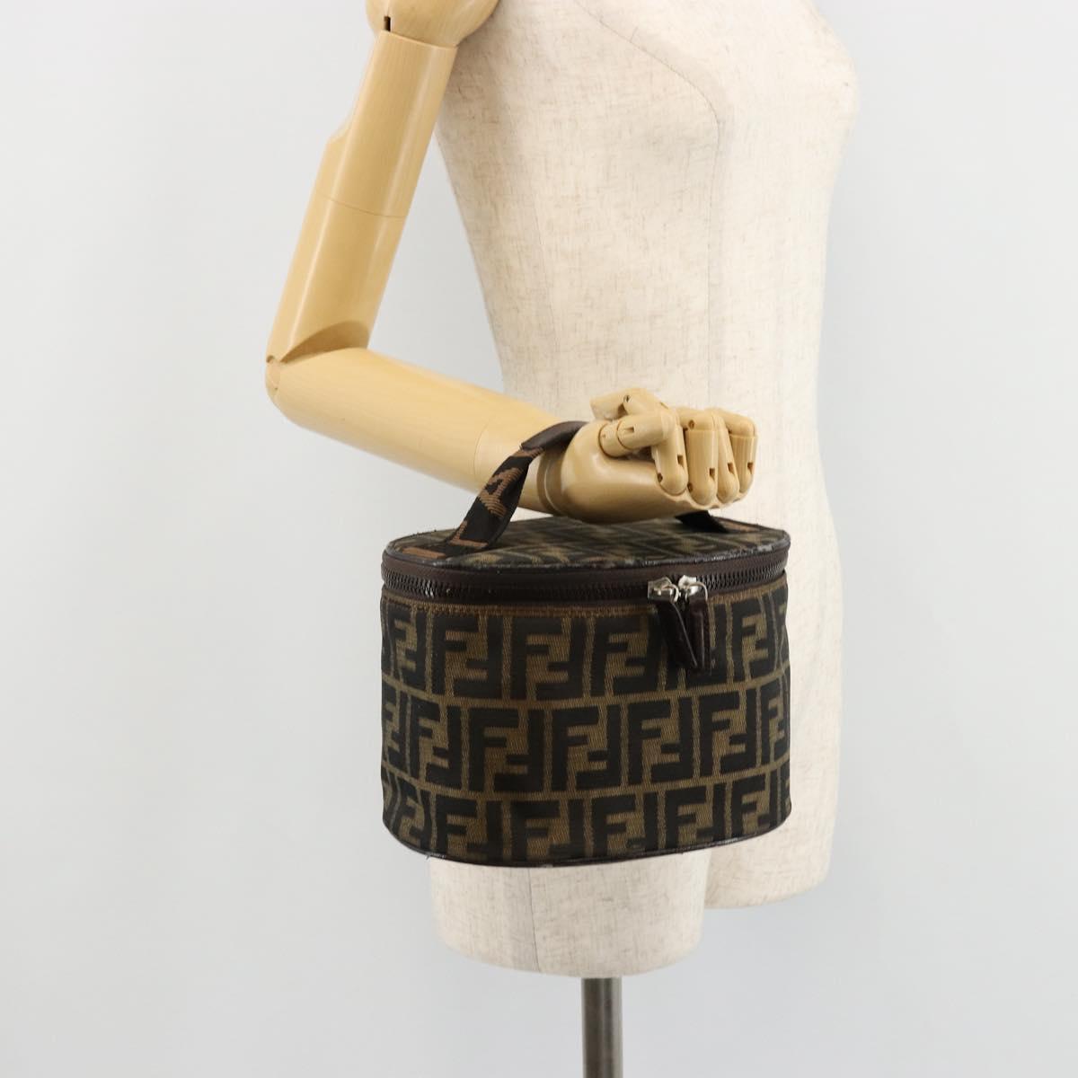 FENDI Zucca Canvas Vanity Hand Bag Black Brown Auth 172874