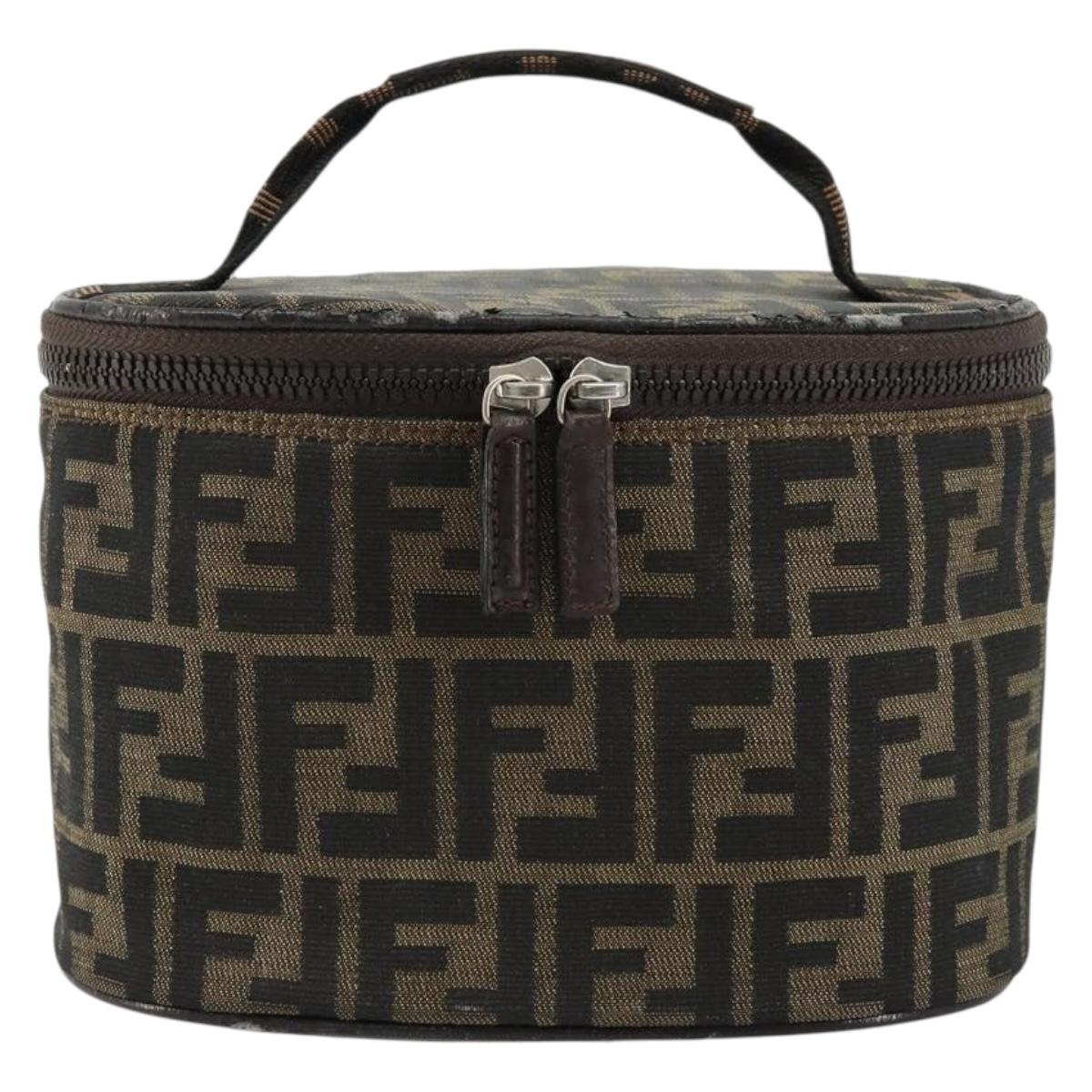 FENDI Zucca Canvas Vanity Hand Bag Black Brown Auth 172874