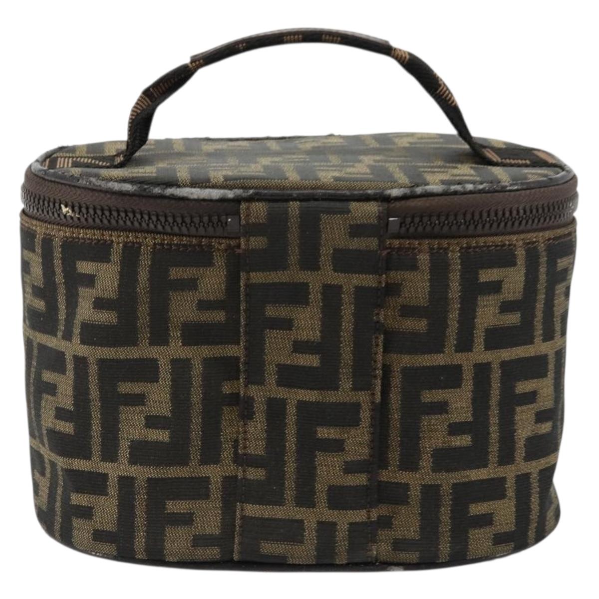 FENDI Zucca Canvas Vanity Hand Bag Black Brown Auth 172874