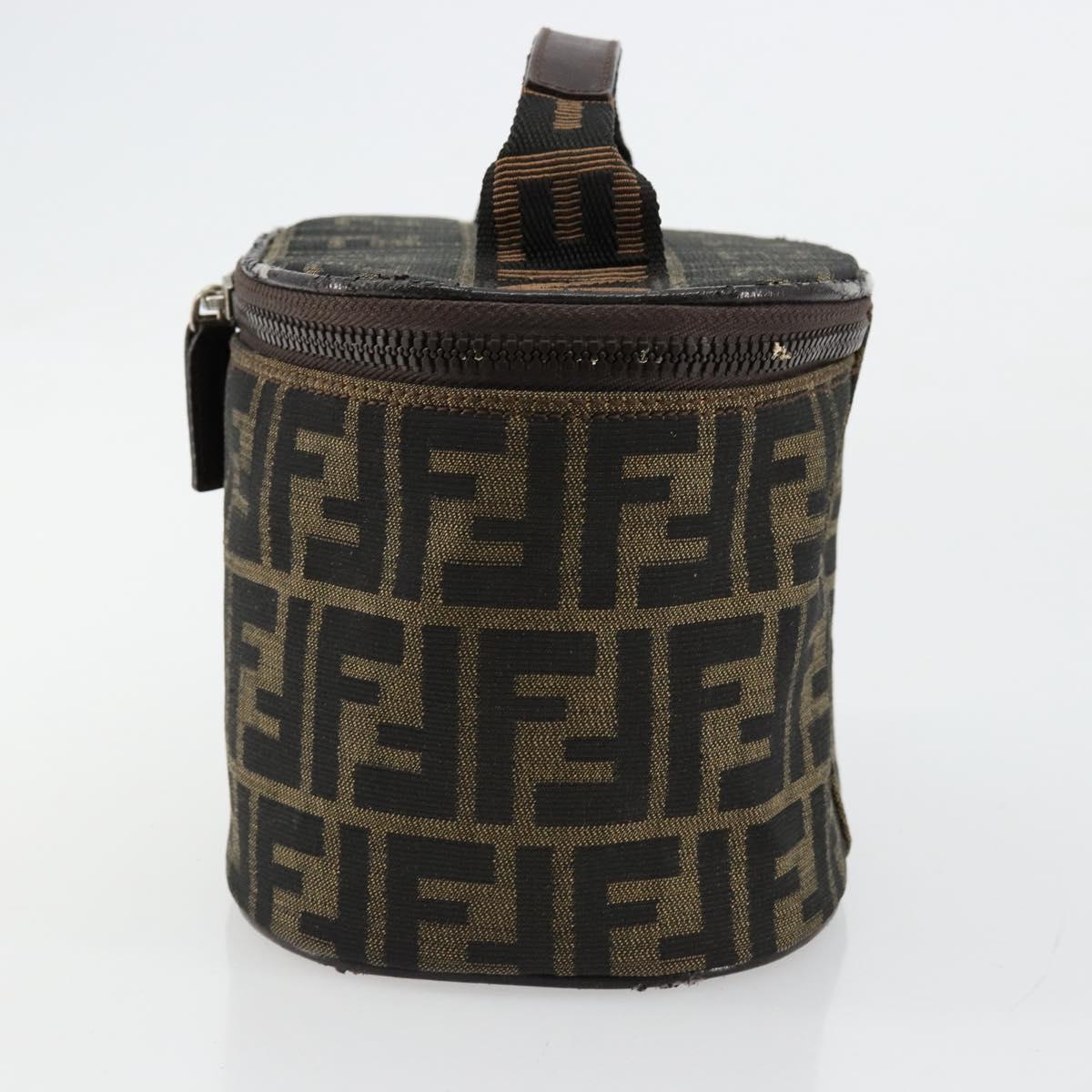 FENDI Zucca Canvas Vanity Hand Bag Black Brown Auth 172874
