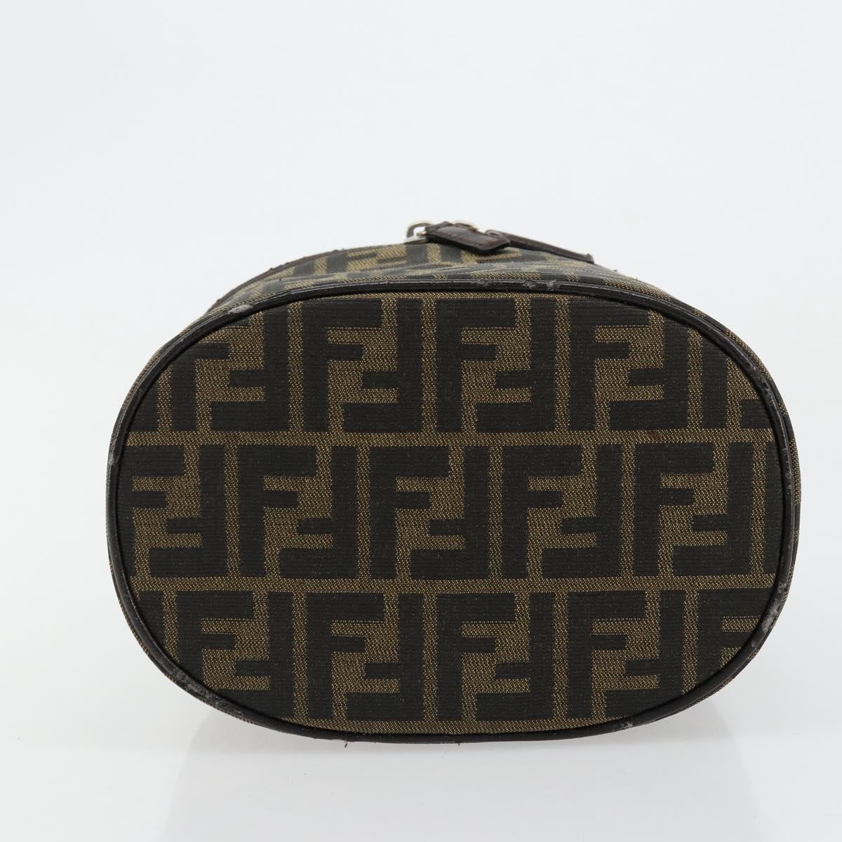 FENDI Zucca Canvas Vanity Hand Bag Black Brown Auth 172874