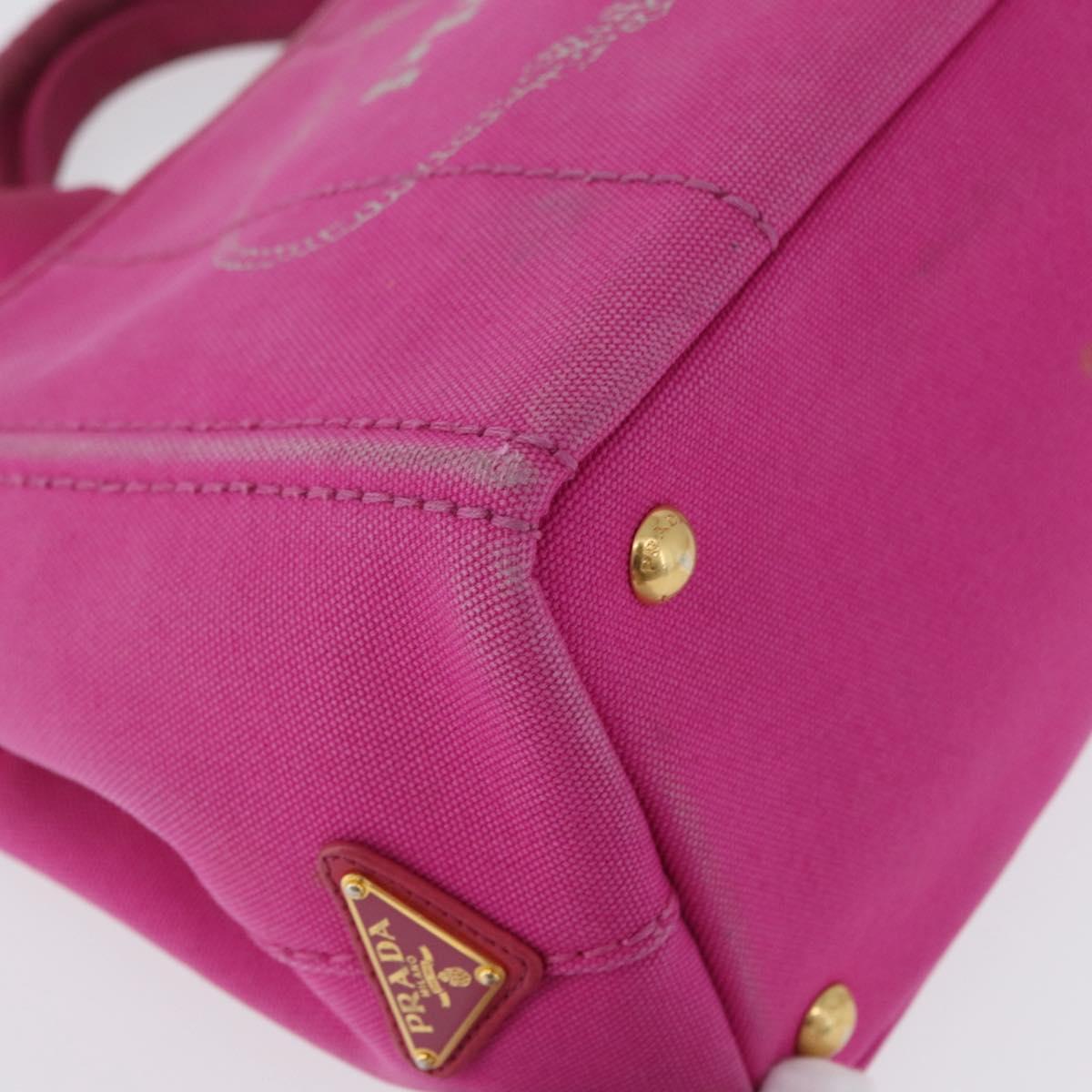 PRADA Canapa PM Hand Bag Canvas Pink Gold Auth 172879