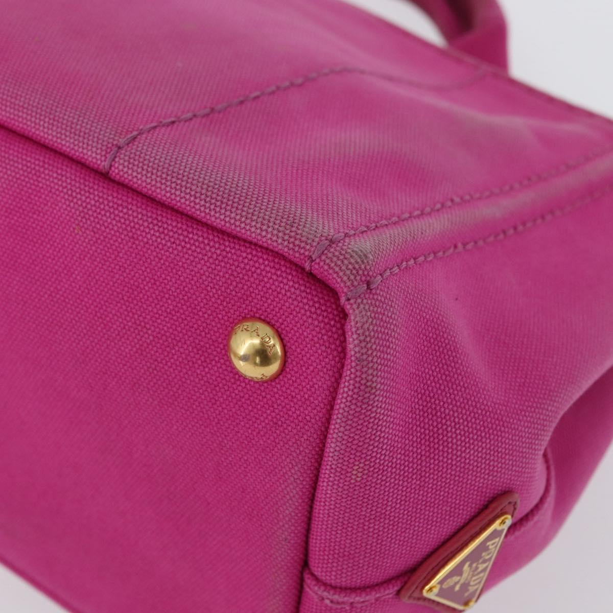 PRADA Canapa PM Hand Bag Canvas Pink Gold Auth 172879