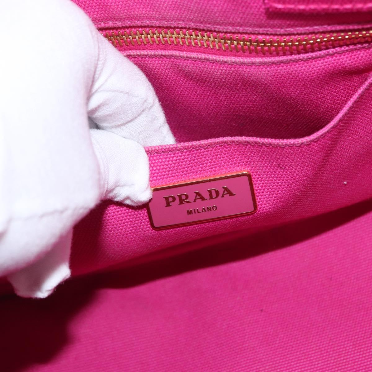 PRADA Canapa PM Hand Bag Canvas Pink Gold Auth 172879