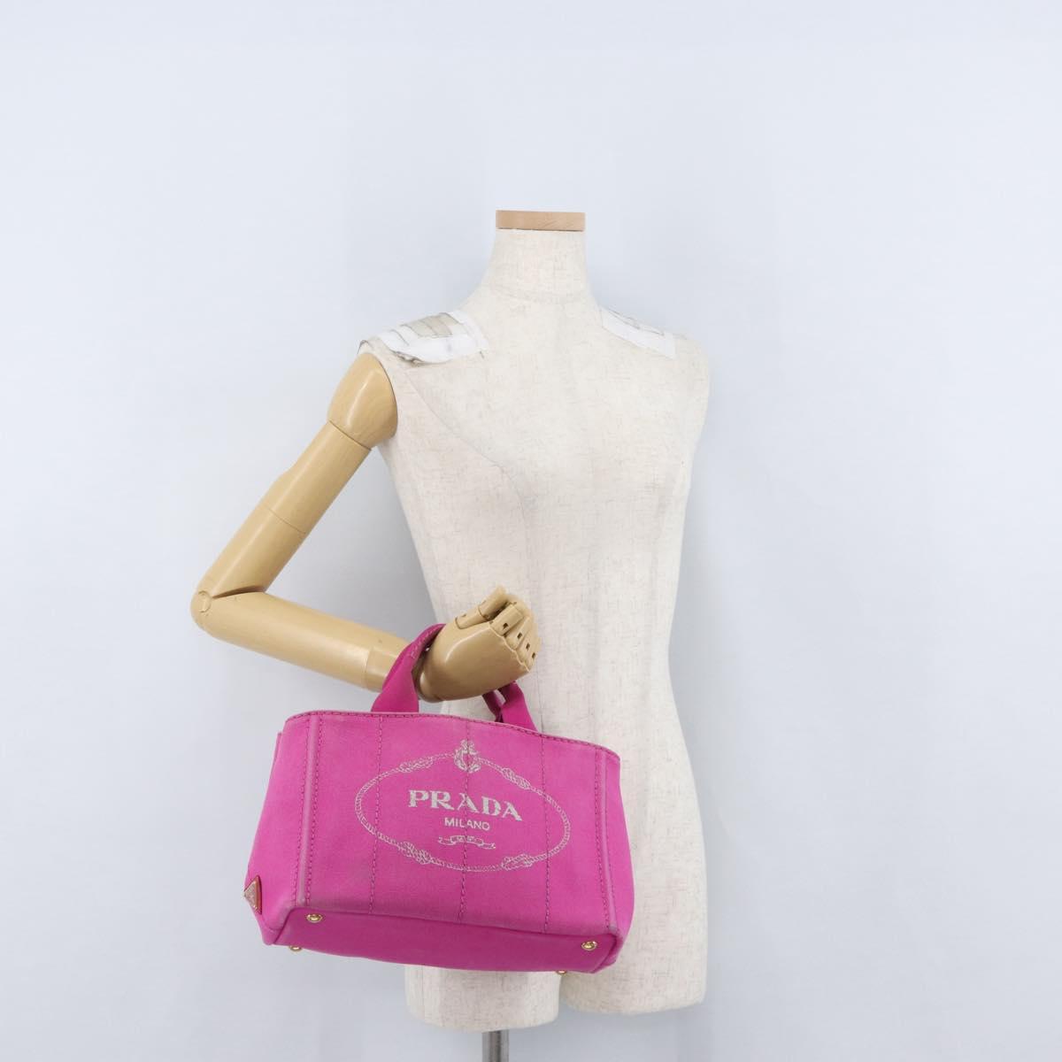 PRADA Canapa PM Hand Bag Canvas Pink Gold Auth 172879