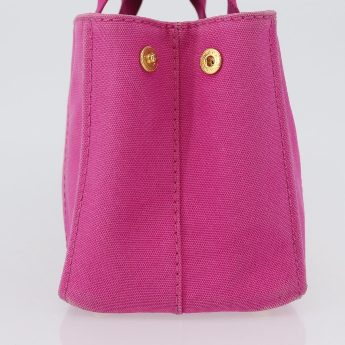 PRADA Canapa PM Hand Bag Canvas Pink Gold Auth 172879