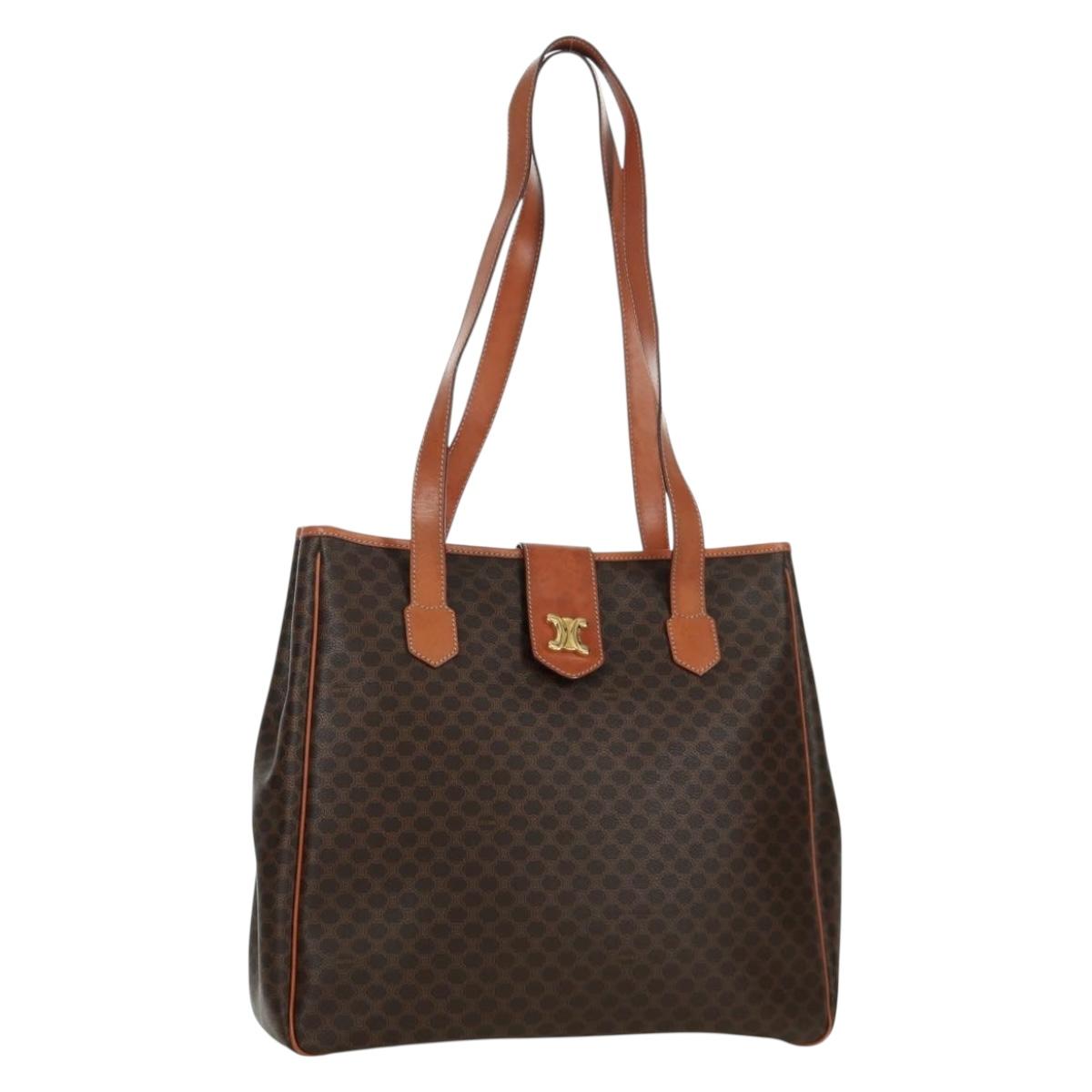 CELINE Macadam Canvas Tote Bag PVC Leather Brown Gold Auth 172882V