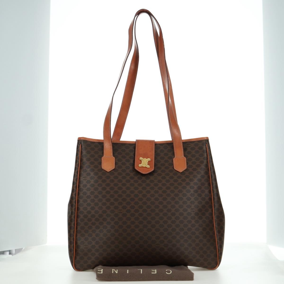 CELINE Macadam Canvas Tote Bag PVC Leather Brown Gold Auth 172882V