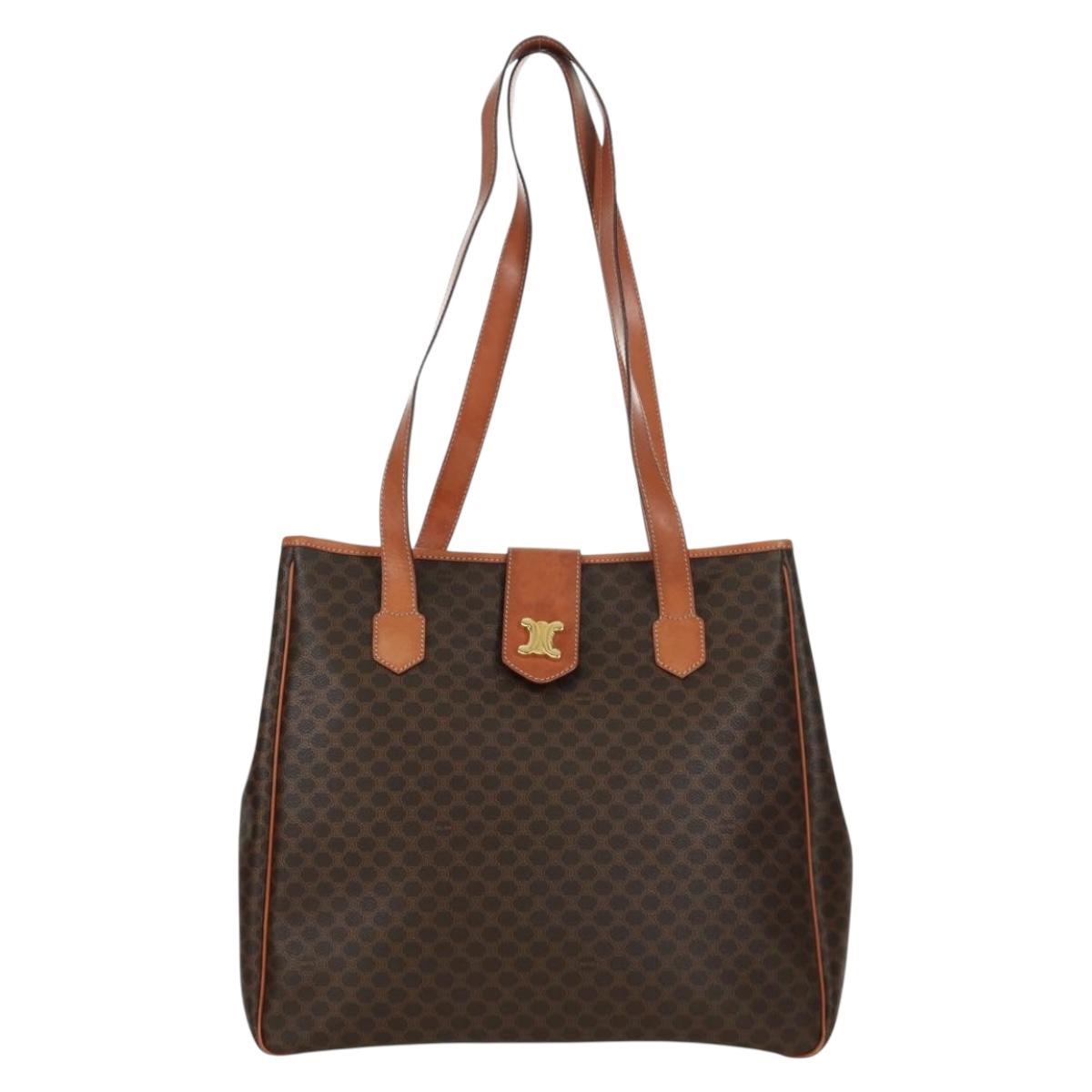 CELINE Macadam Canvas Tote Bag PVC Leather Brown Gold Auth 172882V