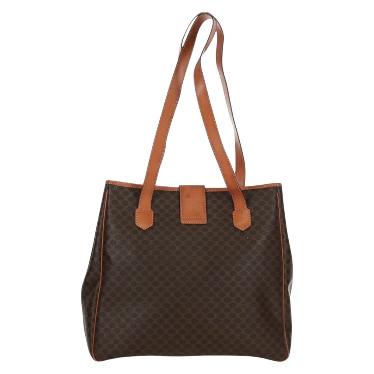 CELINE Macadam Canvas Tote Bag PVC Leather Brown Gold Auth 172882V