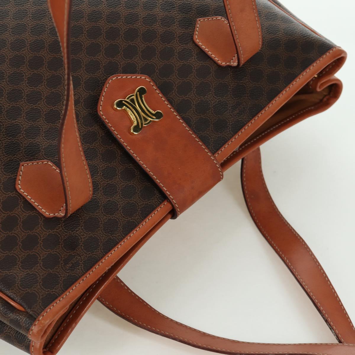 CELINE Macadam Canvas Tote Bag PVC Leather Brown Gold Auth 172882V
