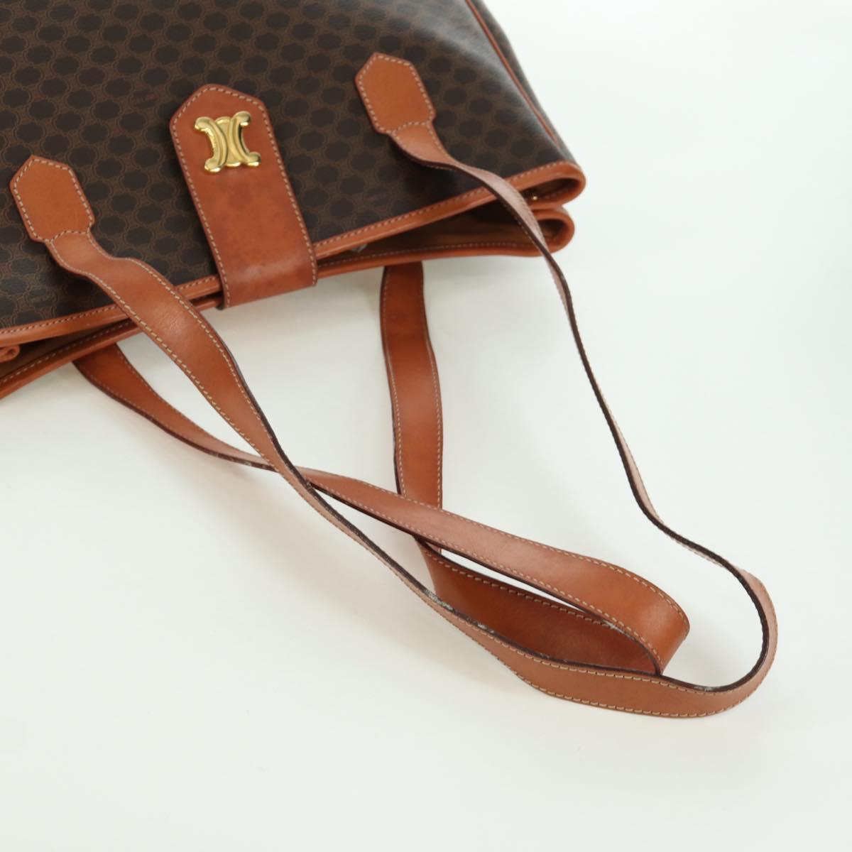 CELINE Macadam Canvas Tote Bag PVC Leather Brown Gold Auth 172882V