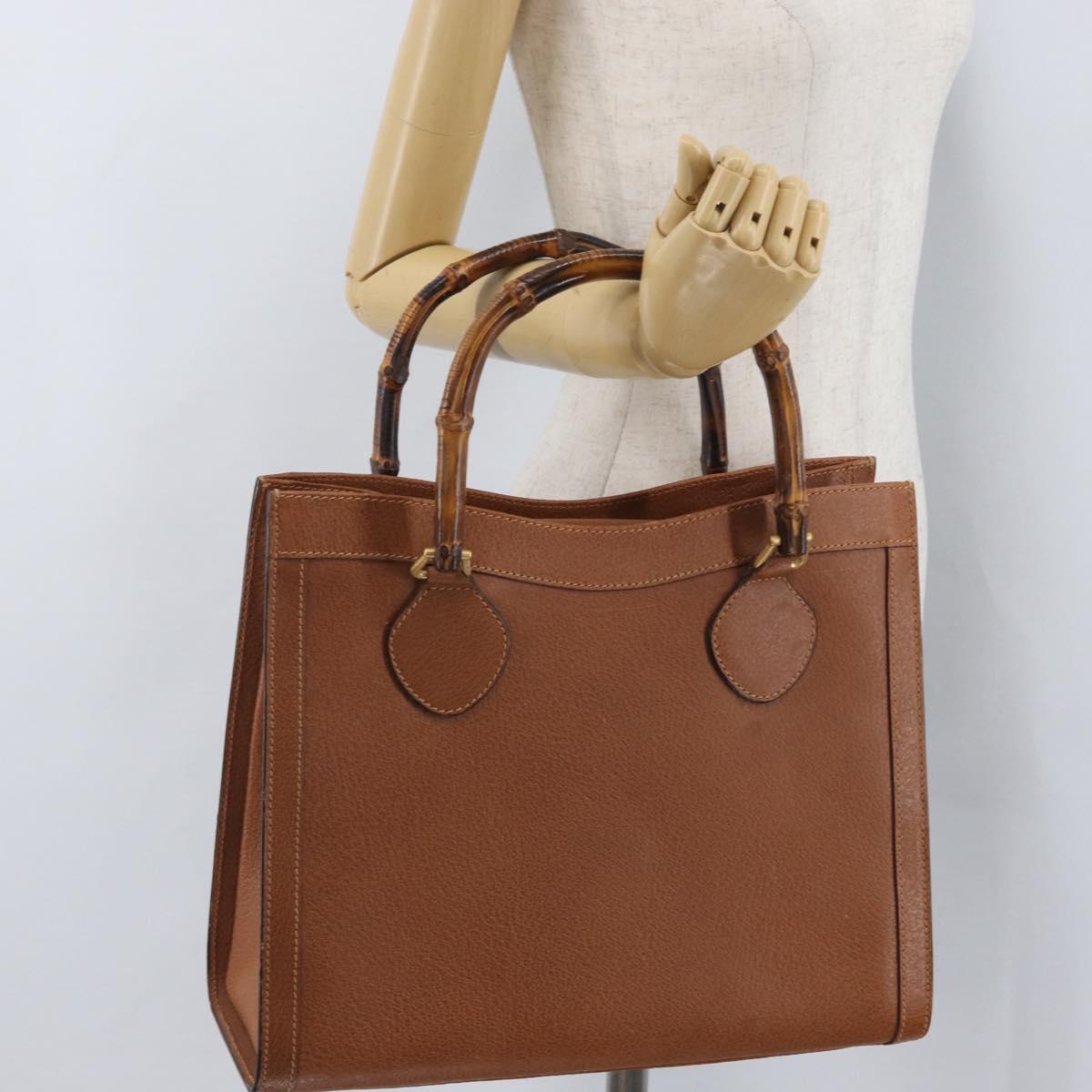 GUCCI Bamboo Hand Bag Leather Brown Gold 002 123 0260 Auth 172890