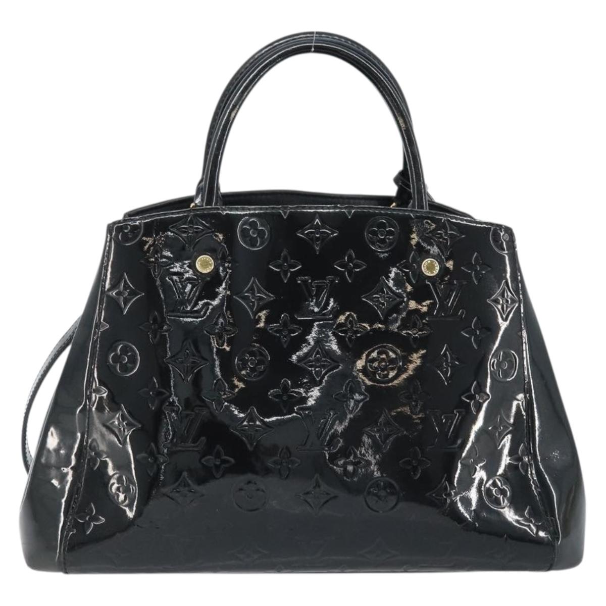 LOUIS VUITTON Monogram Vernis Montaigne MM Hand Bag Noir M50168 LV Auth 172893