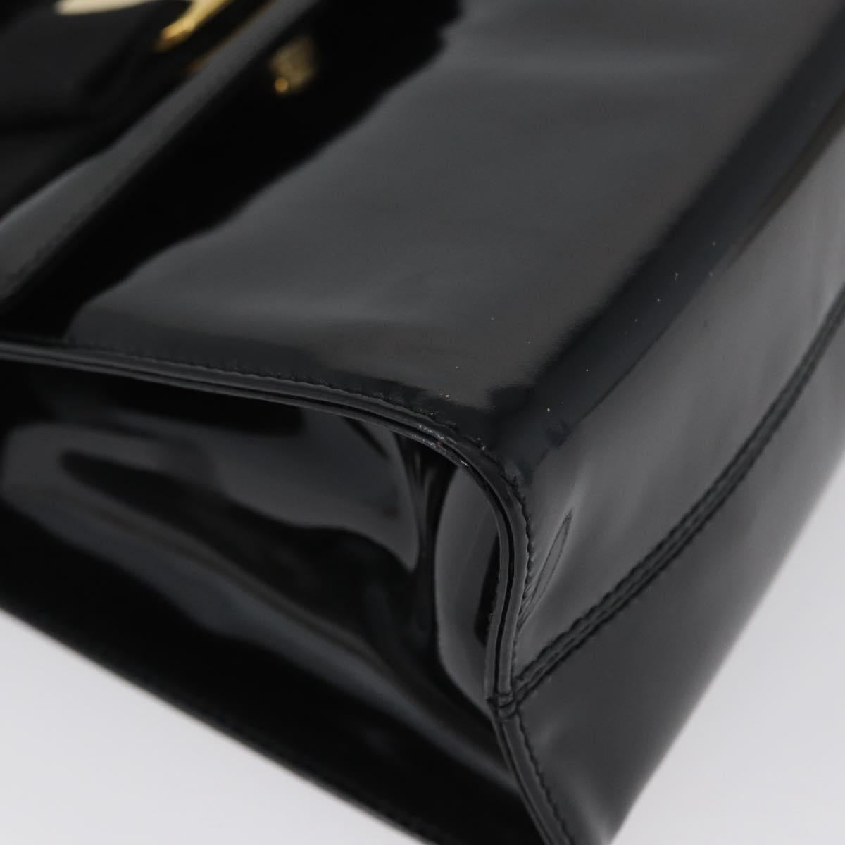 Salvatore Ferragamo Vala Hand Bag Patent leather 2way Black Gold Auth 172895