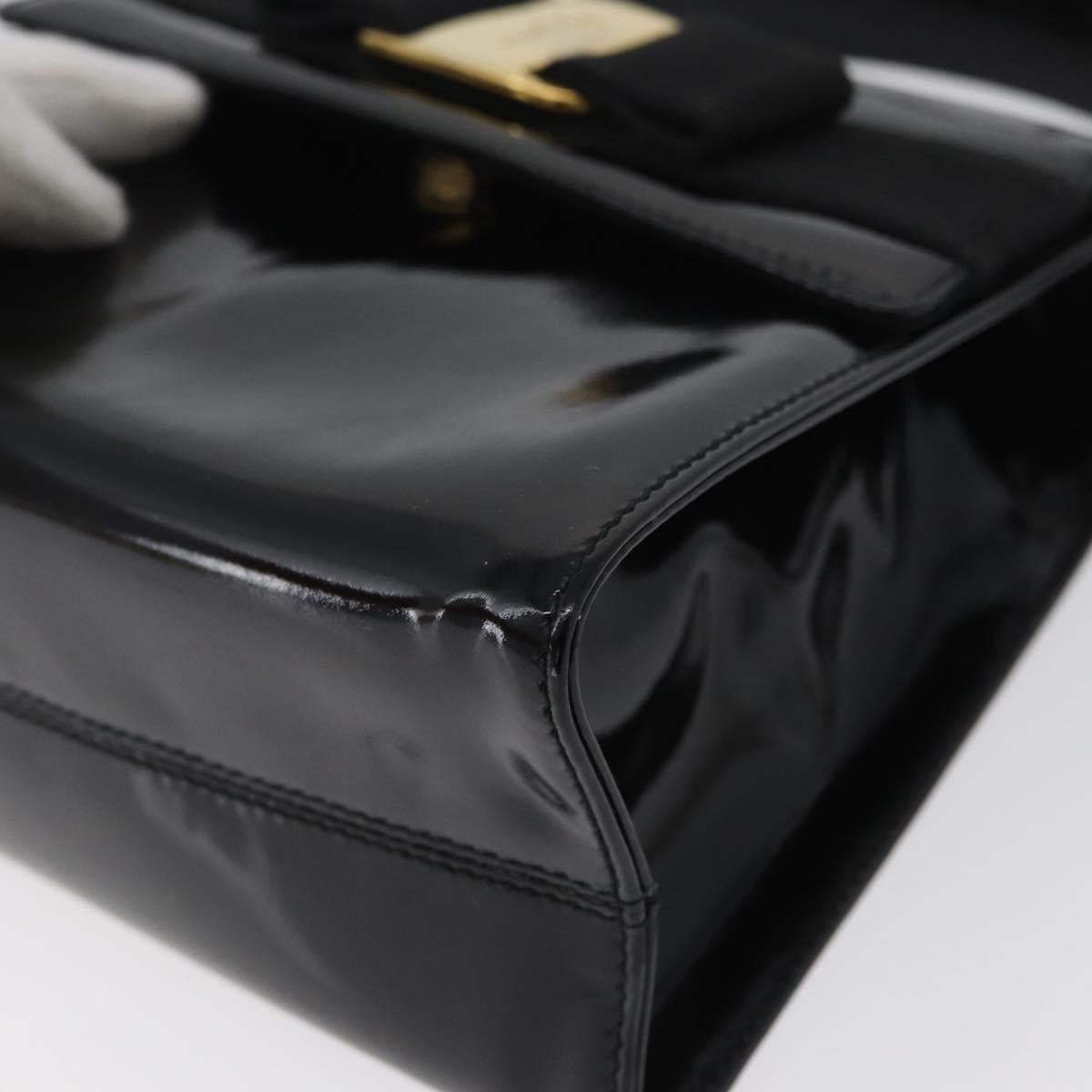 Salvatore Ferragamo Vala Hand Bag Patent leather 2way Black Gold Auth 172895