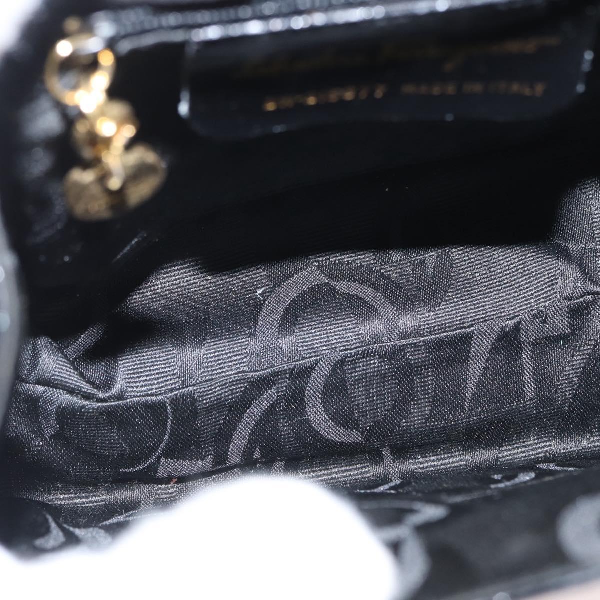 Salvatore Ferragamo Vala Hand Bag Patent leather 2way Black Gold Auth 172895
