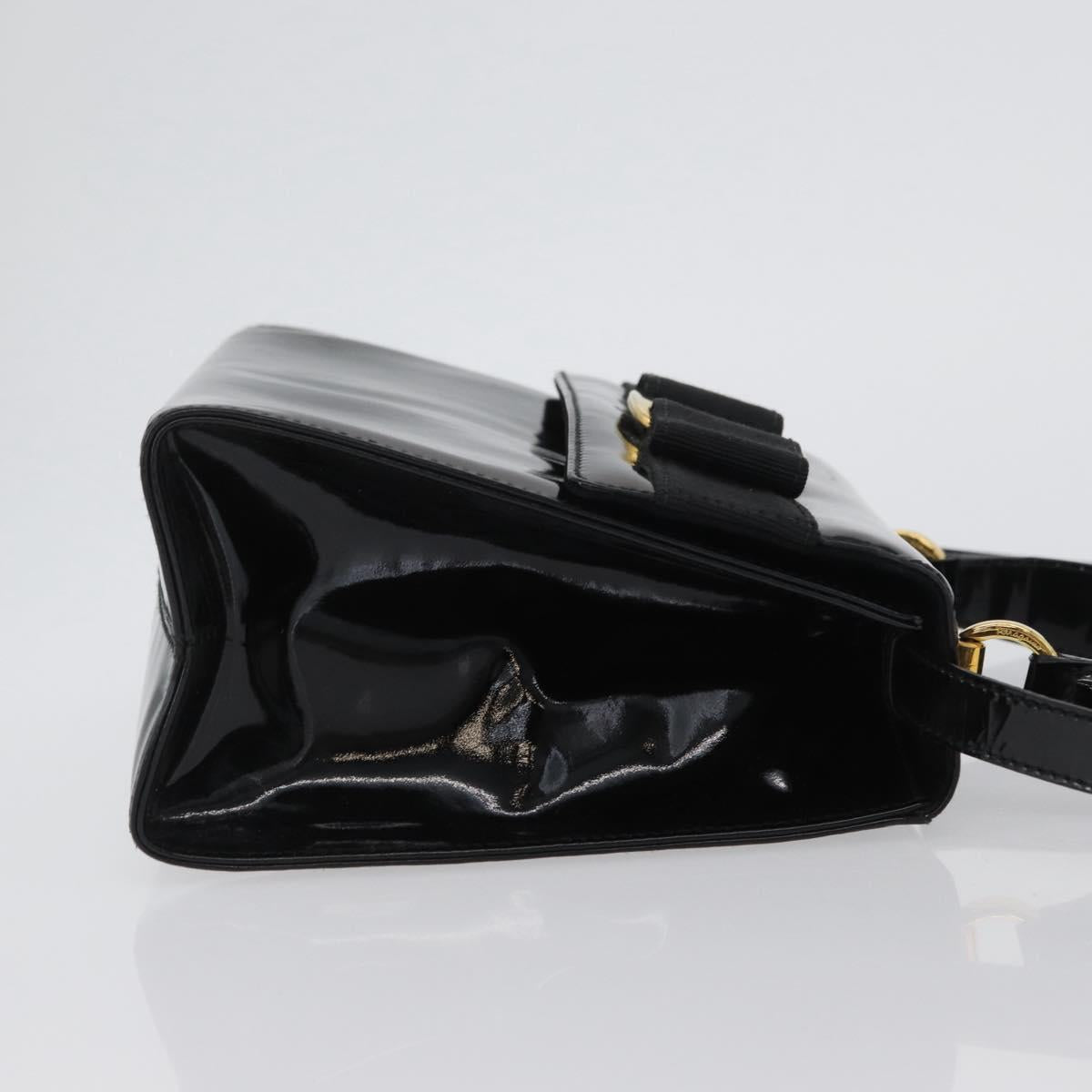 Salvatore Ferragamo Vala Hand Bag Patent leather 2way Black Gold Auth 172895