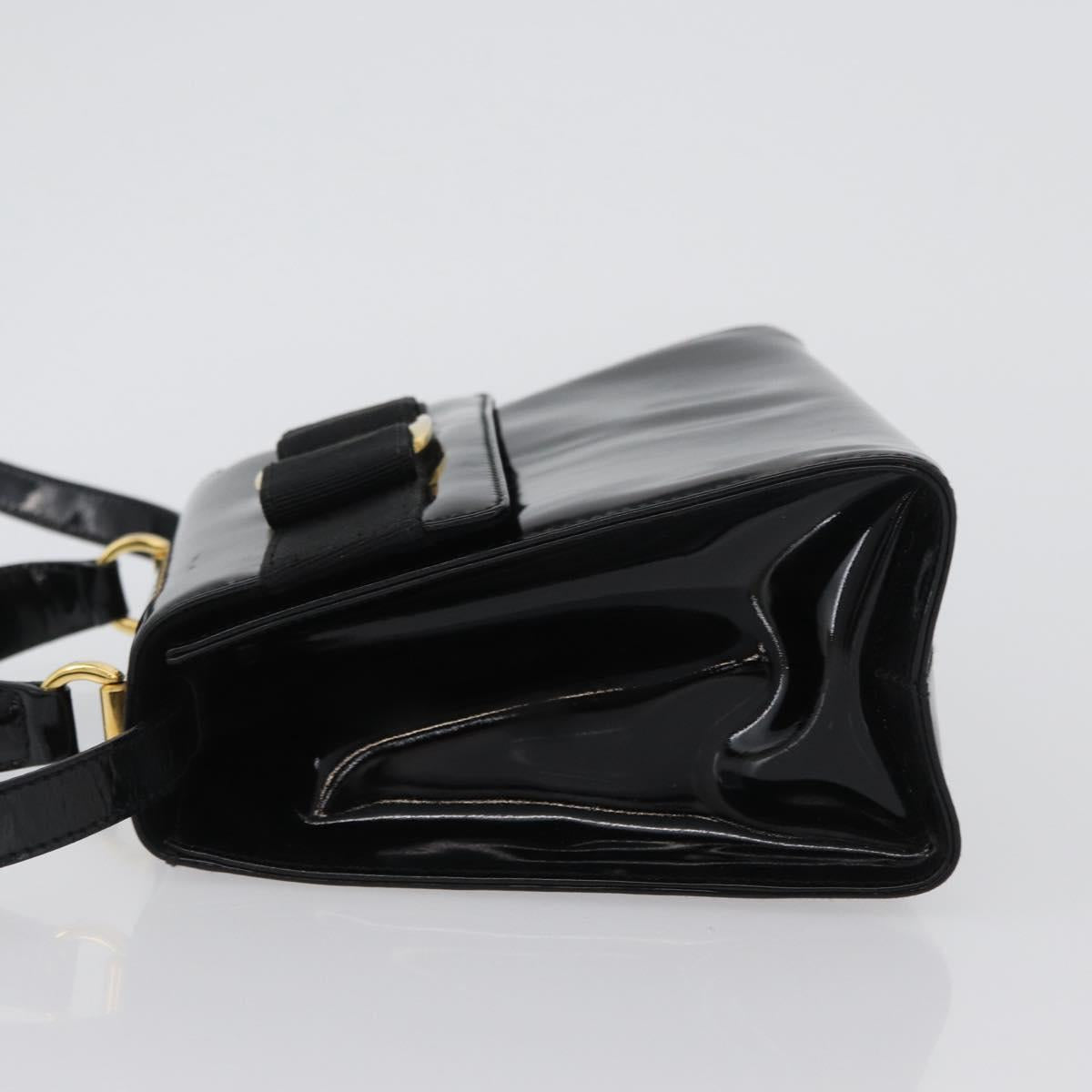 Salvatore Ferragamo Vala Hand Bag Patent leather 2way Black Gold Auth 172895