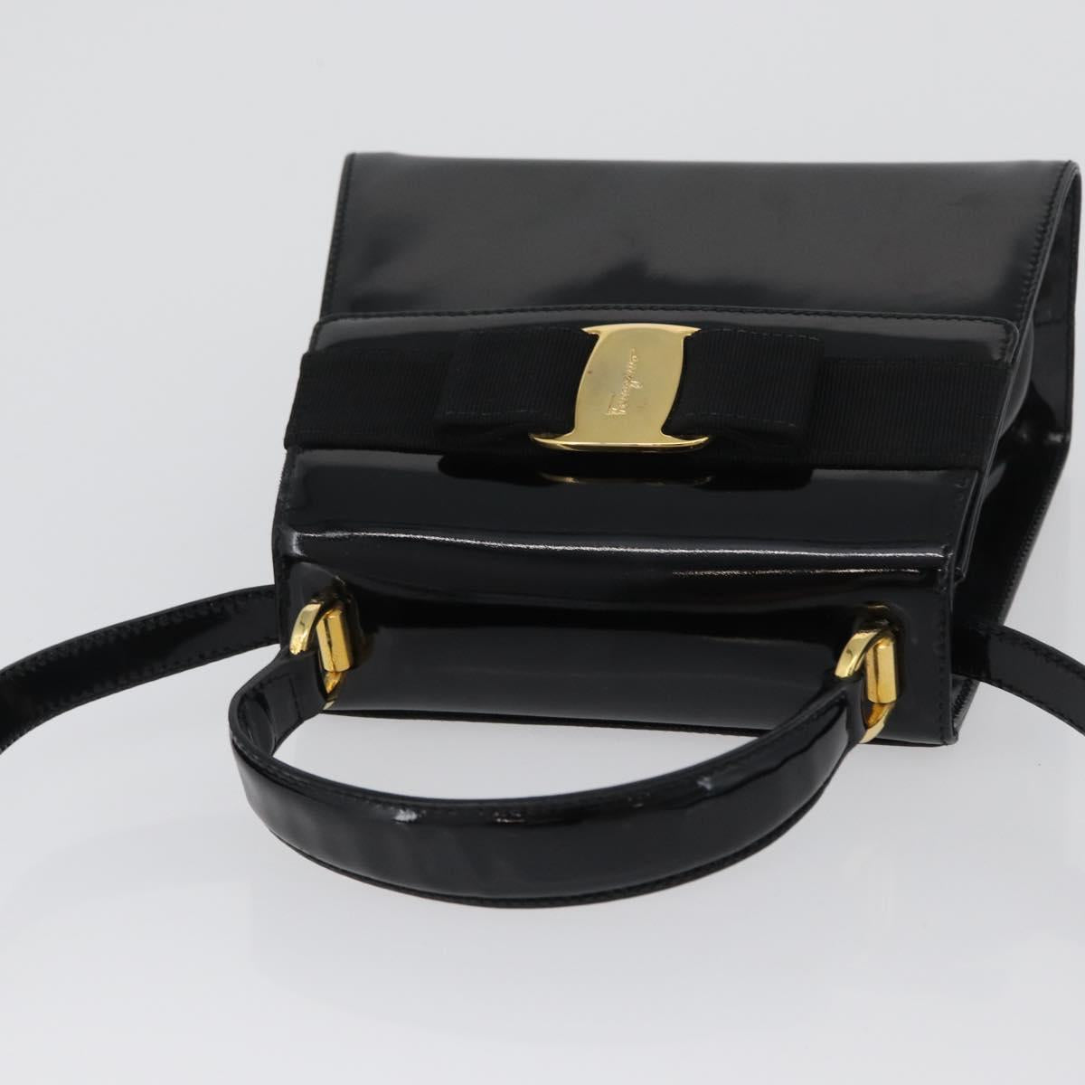 Salvatore Ferragamo Vala Hand Bag Patent leather 2way Black Gold Auth 172895