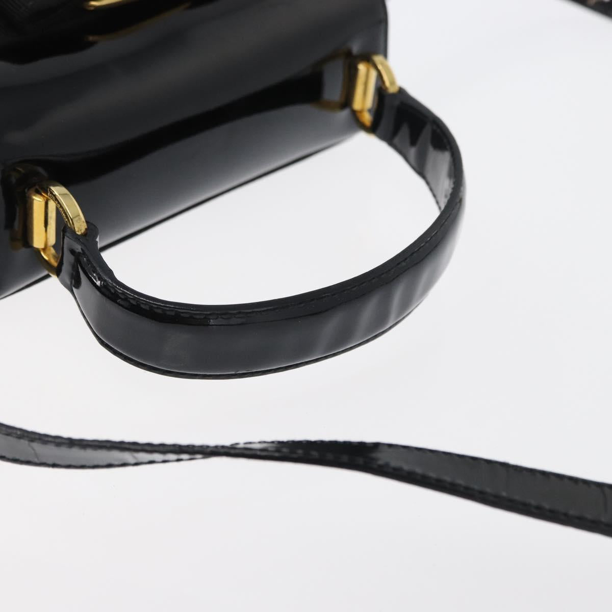 Salvatore Ferragamo Vala Hand Bag Patent leather 2way Black Gold Auth 172895
